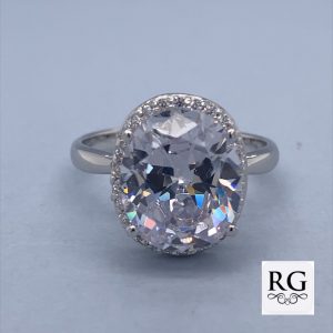925 OVAL CZ PAVE HALO RING - 14MM <br/>M13895