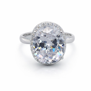 925 OVAL CZ PAVE HALO RING - 14MM <br/>M13895