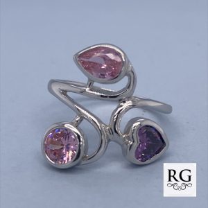 925 PINK+PURPLE RND+HEART+T/DROP CZ RING - 18MM <br/>M13902