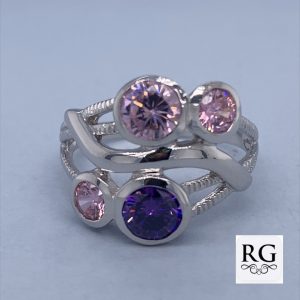 925 PK+PUR 4 CZ TUBE SET MULTI STRAND RING - 16MM <br/>M13903