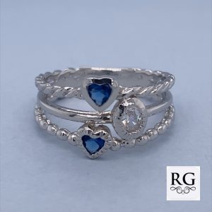 925 D BL+WH HEART+OVAL CZ ROPE+BEAD RING - 12MM <br/>M13904