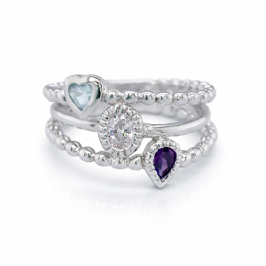 925 BL+PU+WH OV T/DROP HEART CZ BEAD RING - 13MM <br/>M13905