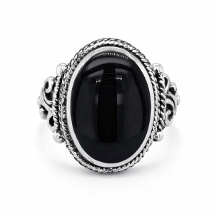 925 OXI OVAL BLACK ENAMEL VINTAGE RING - 19MM <br/>M13909