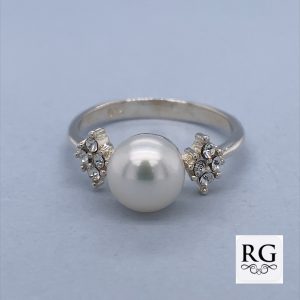 925 FRESHWATER PEARL+CZ PAVE RING - 8MM <br/>M13910