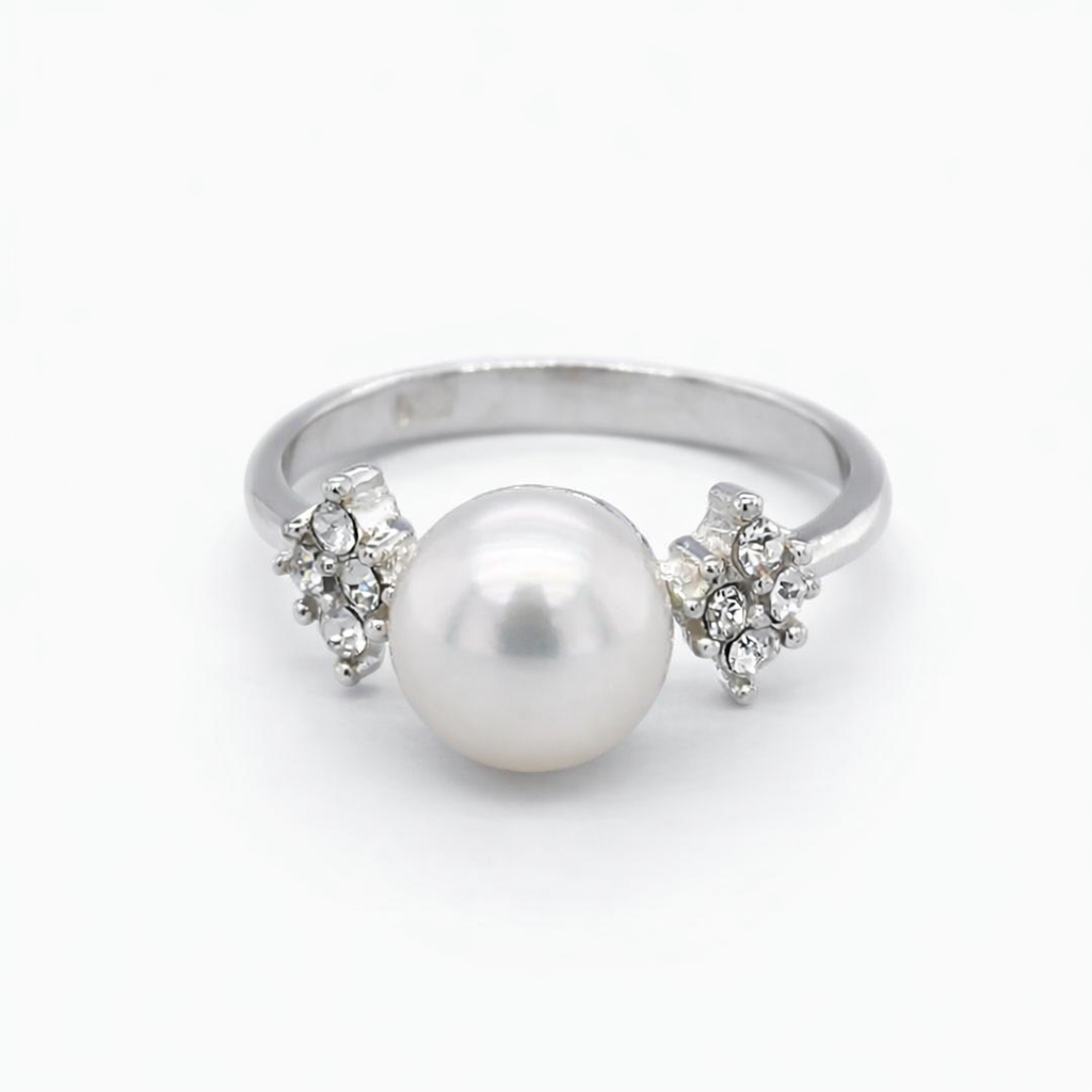 925 FRESHWATER PEARL+CZ PAVE RING - 8MM <br/>M13910
