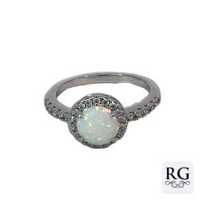 925 CZ PAVE SYNTH OPAL HALO RING - 10MM <br/>M13946