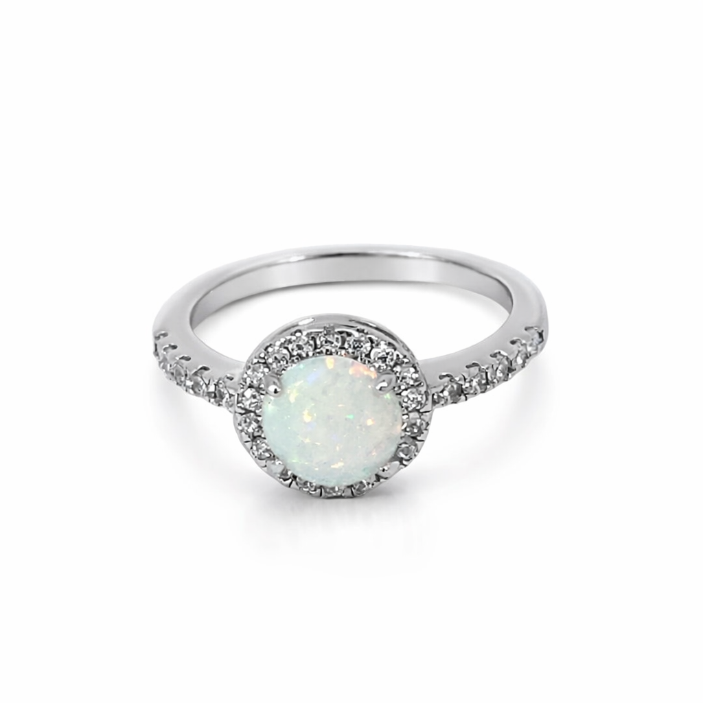 925 CZ PAVE SYNTH OPAL HALO RING - 10MM <br/>M13946
