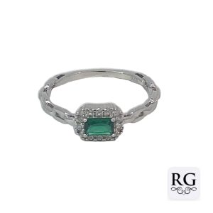 925 RECT EMERALD CZ PAVE CHAIN LINK RING - 7MM <br/>M13947