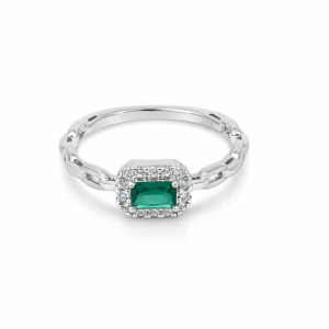 925 RECT EMERALD CZ PAVE CHAIN LINK RING - 7MM <br/>M13947
