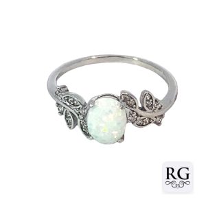 925 OVAL SYNTH OPAL CZ PAVE LEAF RING - 9MM <br/>M13949