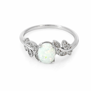 925 OVAL SYNTH OPAL CZ PAVE LEAF RING - 9MM <br/>M13949