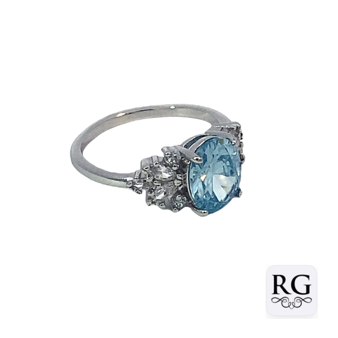 925 OVAL LIGHT BLUE+MARQ CZ PAVE RING - 9MM <br/>M13951 - Image 2