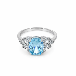 925 OVAL LIGHT BLUE+MARQ CZ PAVE RING - 9MM <br/>M13951