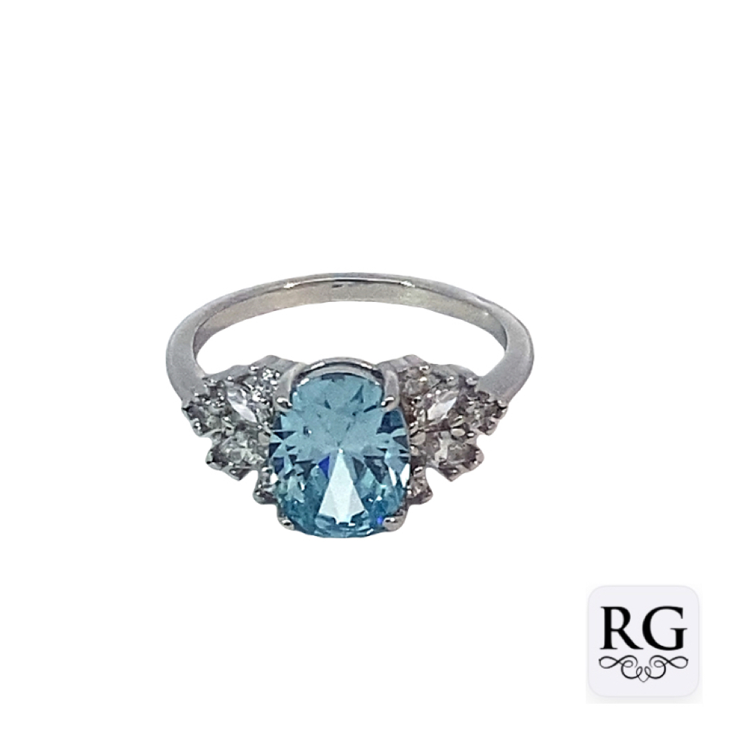 925 OVAL LIGHT BLUE+MARQ CZ PAVE RING - 9MM <br/>M13951