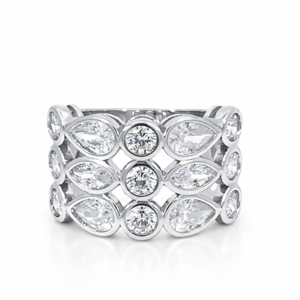 925 RND+T/DROP CZ PAVE 3 STRAND RING - 15MM <br/>M13952