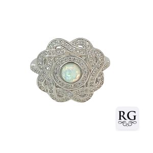 925 WHITE SYNTH OPAL+CZ PAVE WEAVE HALO RING <br/>M13959