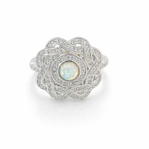 925 WHITE SYNTH OPAL+CZ PAVE WEAVE HALO RING <br/>M13959