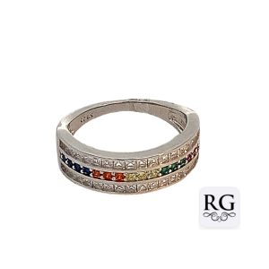 925 MULTI COLOR CZ PAVE TRIP BAND RING - 6MM <br/>M13961