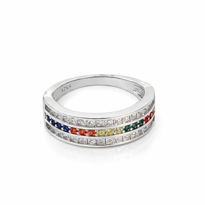 925 MULTI COLOR CZ PAVE TRIP BAND RING - 6MM <br/>M13961