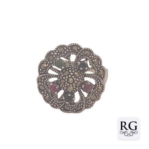 925 OXI MARC+MULTI COL GEMSTONE RND VINTAGE RING <br/>M13967