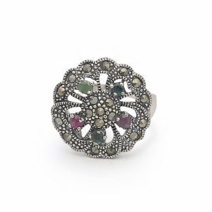 925 OXI MARC+MULTI COL GEMSTONE RND VINTAGE RING <br/>M13967