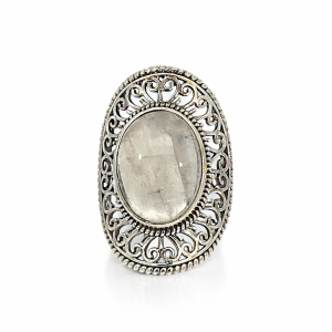 925 OVAL MOONSTONE FILIGREE BOHO RING - 30MM <br/>M13975