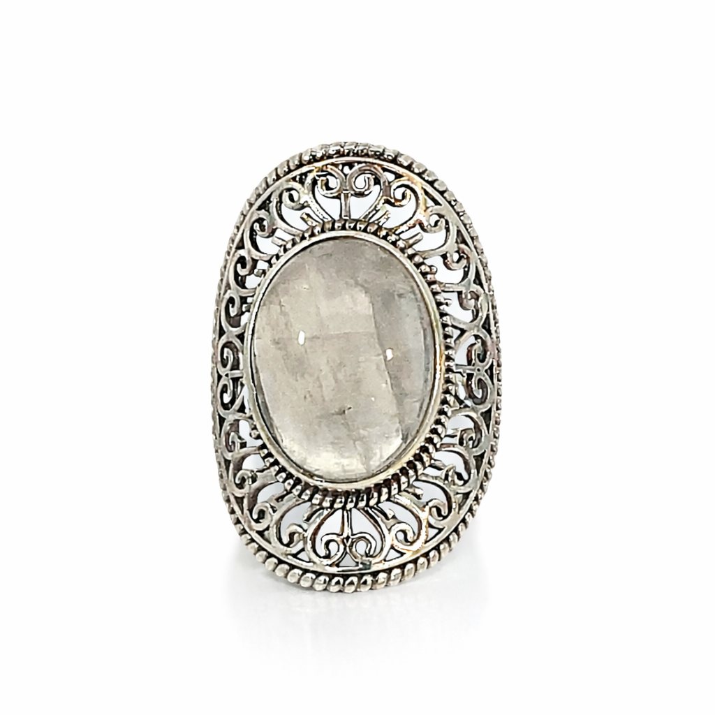 925 OVAL MOONSTONE FILIGREE BOHO RING - 30MM <br/>M13975