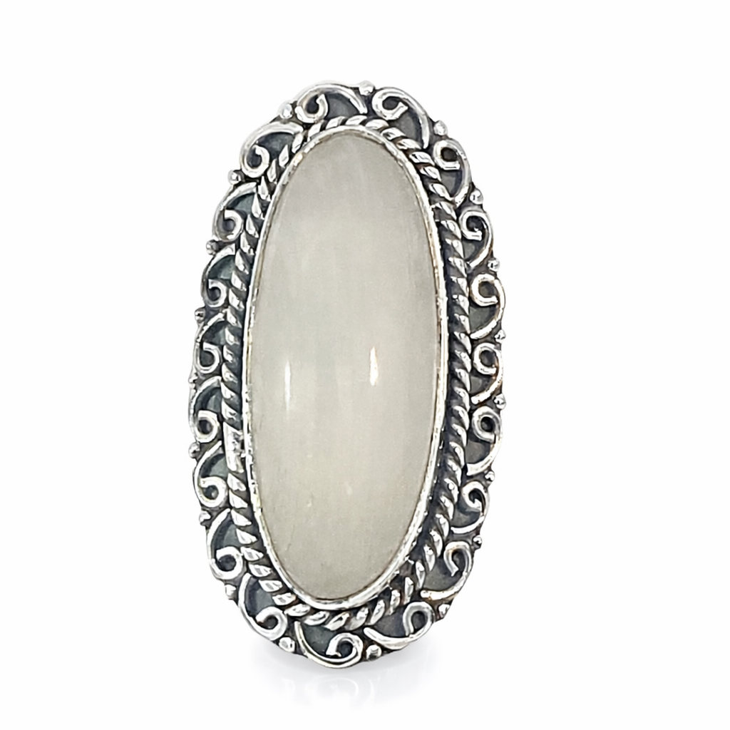 925 OXI OVAL MOONSTONE FILIGREE BOHO RING - 38MM <br/>M13976