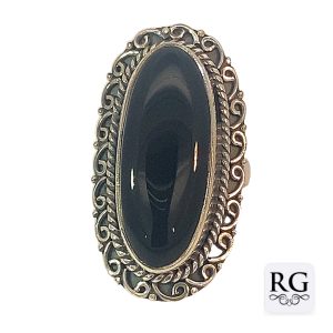 925 OXI OVAL ONYX FILIGREE BOHO RING - 38MM <br/>M13977