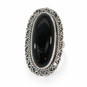 925 OXI OVAL ONYX FILIGREE BOHO RING - 38MM <br/>M13977