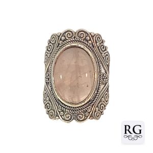 925 OXI OVAL ROSE QRTZ FILIGREE BOHO RING - 30MM <br/>M13979