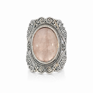 925 OXI OVAL ROSE QRTZ FILIGREE BOHO RING - 30MM <br/>M13979