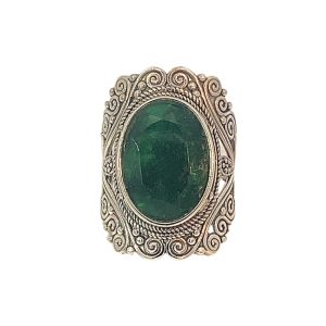 925 OXI OVAL GREEN AGATE FILIGREE BOHO RING - 30MM <br/>M13980