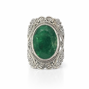 925 OXI OVAL GREEN AGATE FILIGREE BOHO RING - 30MM <br/>M13980