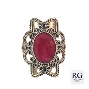 925 OXI OVAL RED AGATE FILIGREE  BOHO RING - 29MM <br/>M13983