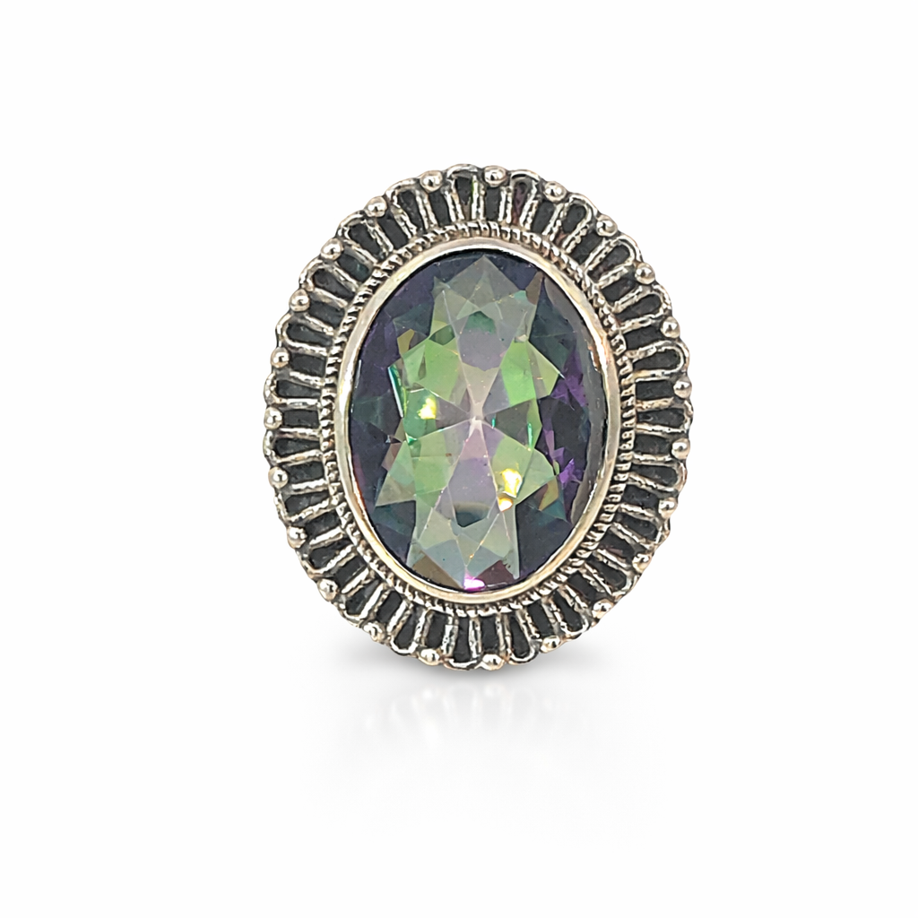 925 OXI OVAL MYSTIC QRTZ FILIGREE BOHO RING - 25MM <br/>M13985