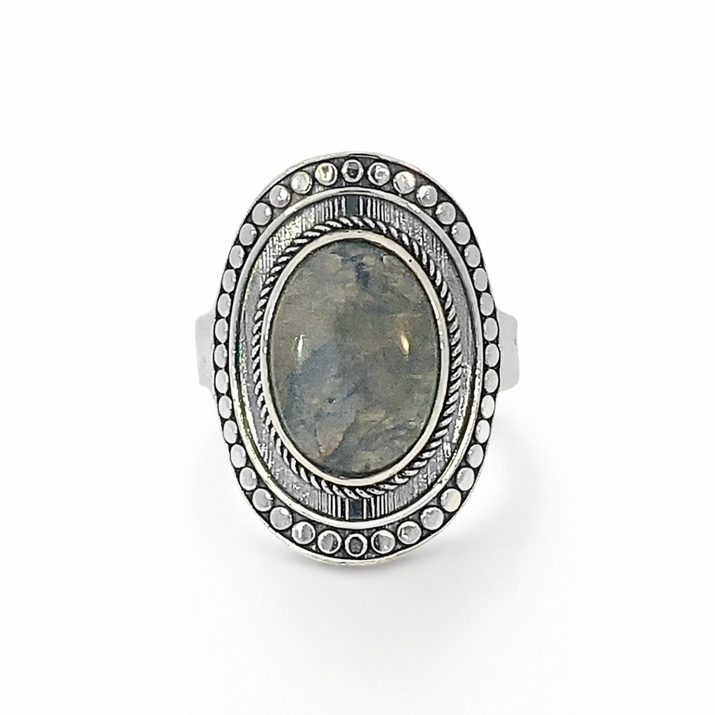 925 OXI OVAL LABRADORITE FILIGREE BOHO RING - 25MM <br/>M13986