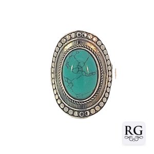 925 OXI OVAL TURQ PASTE FILIGREE BOHO RING - 25MM <br/>M13988