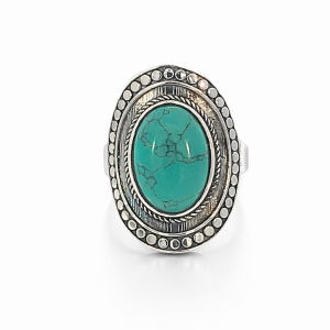 925 OXI OVAL TURQ PASTE FILIGREE BOHO RING - 25MM <br/>M13988