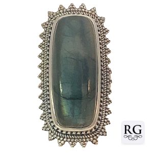 925 OXI RECT LABRADORITE FILIGREE BOHO RING - 40MM <br/>M13989
