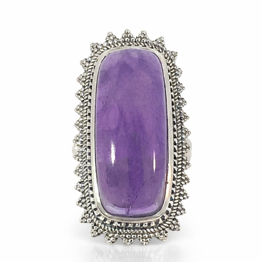 925 OXI RECT AMETHYST FILIGREE BOHO RING - 40MM <br/>M13990