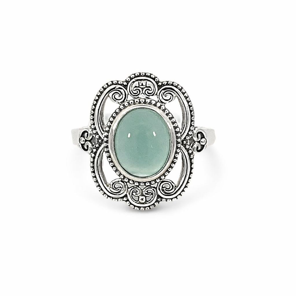925 OXI OVAL CALCEDONY FILIGREE BOHO RING - 21MM <br/>M13993