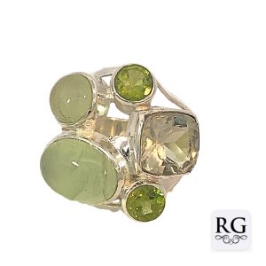 925 PERIDOT+AVENTURINE DIFF SHAPES RING - 25MM - P <br/>M13998P