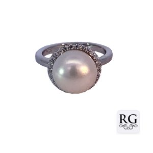 925 WH FW PEARL CZ PAVE HALO RING - 12MM <br/>M14001