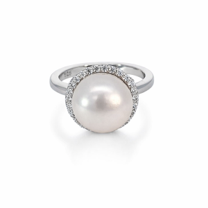 925 WH FW PEARL CZ PAVE HALO RING - 12MM <br/>M14001