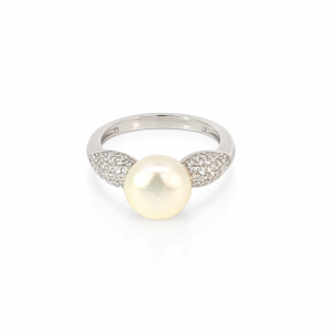 925 WH FW PEARL CZ PAVE SIDES RING - 9MM <br/>M14002
