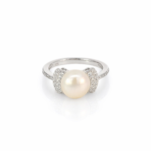 925 WH FW PEARL DBL CZ PAVE SIDES RING - 9MM  <br/>M14004