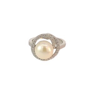 925 WH FW PEARL CZ PAVE SPIRAL RING - 14MM <br/>M14007