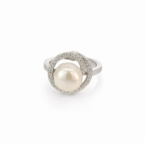 925 WH FW PEARL CZ PAVE SPIRAL RING - 14MM <br/>M14007
