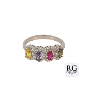 925 OVAL MULTI COLOR CZ PAVE  RING - 8MM <br/>M14009
